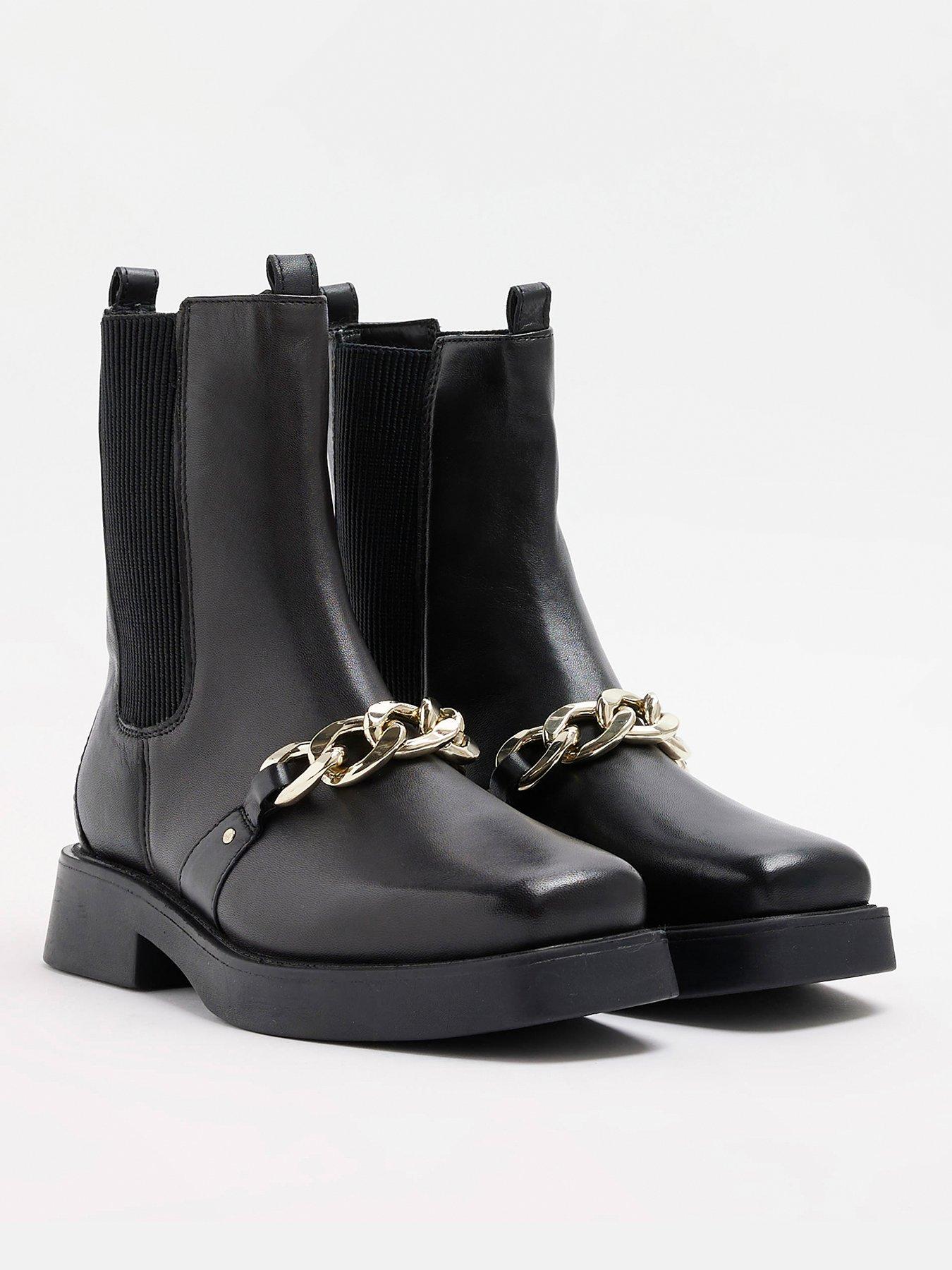 River island clearance black leather boots