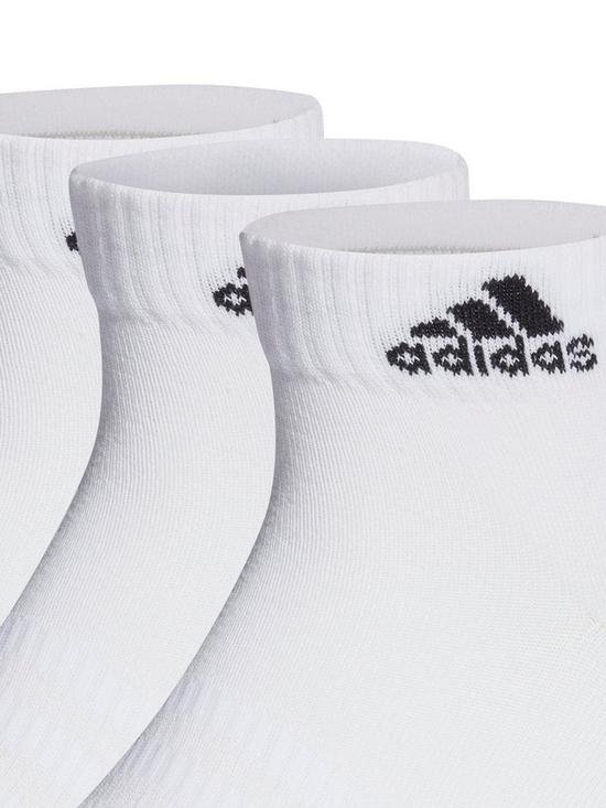 back image of adidas-essentials-3-pack-ankle-trainer-socks-whiteblack