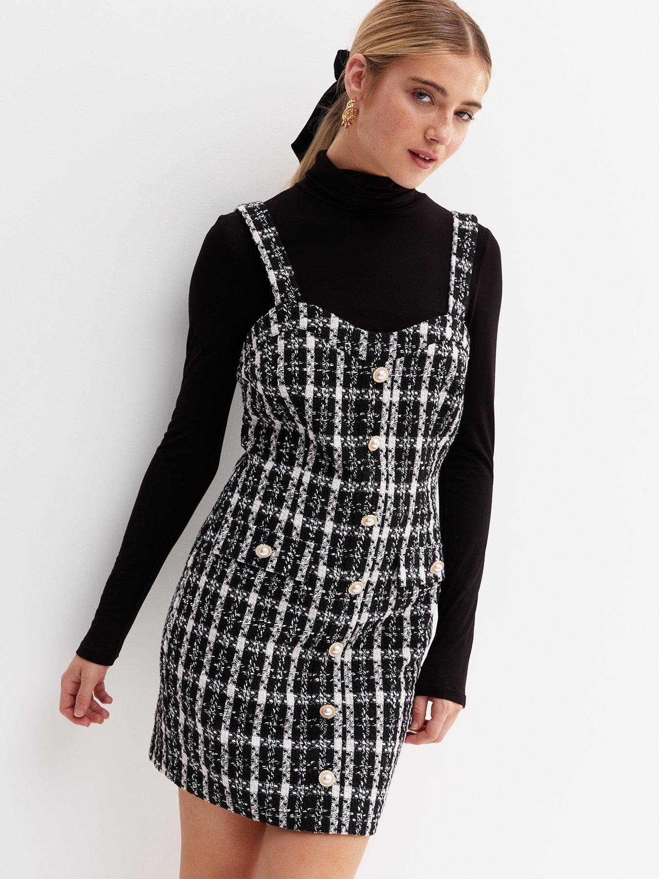 Black boucle shop pinafore dress