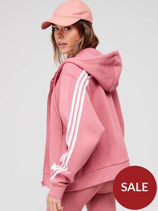 stillFront image of adidas-sportswear-womens-sportswear-future-icons-3-stripe-full-zip-hoodie-pink