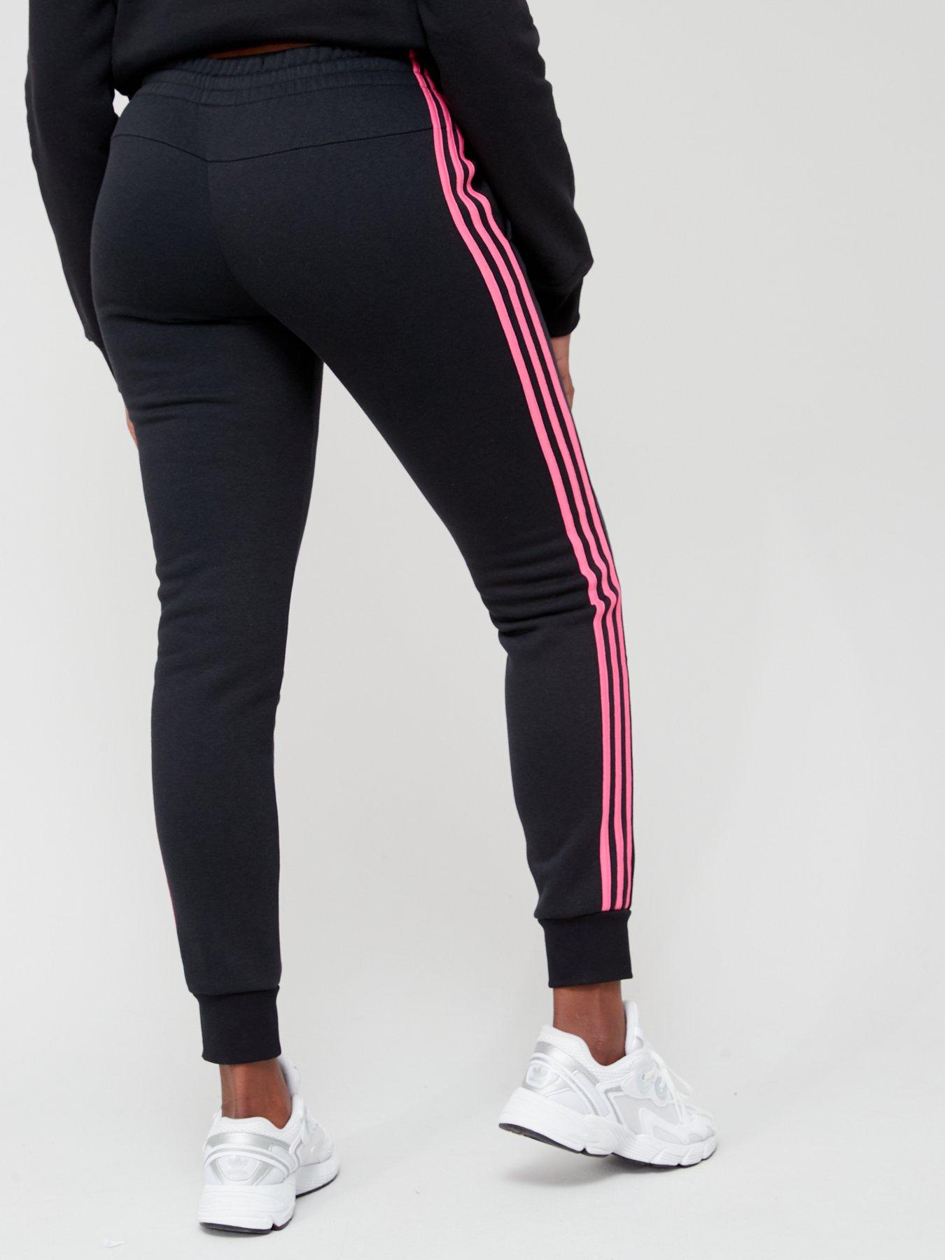 Pink adidas with black hot sale stripes