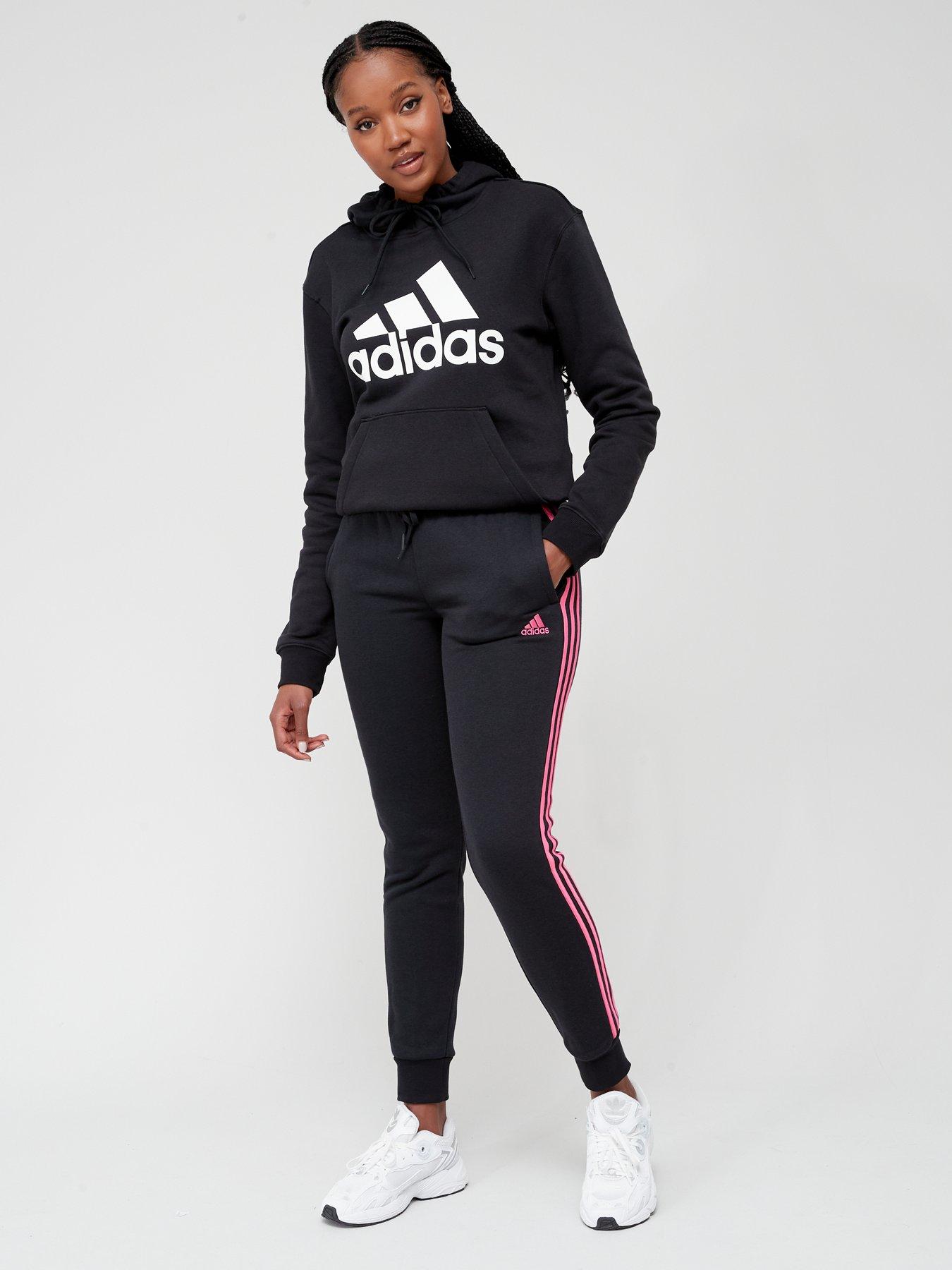 Womens 3 Stripe Leggings - Black/Pink