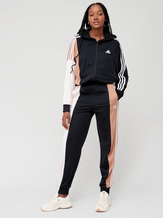 front image of adidas-sportswear-bold-block-tracksuit-black