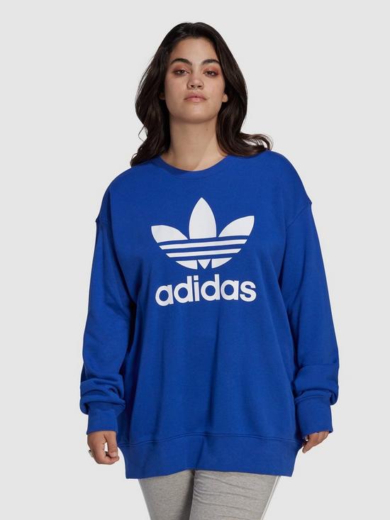 front image of adidas-originals-adicolor-trefoil-sweatshirt-plus-size-cobalt