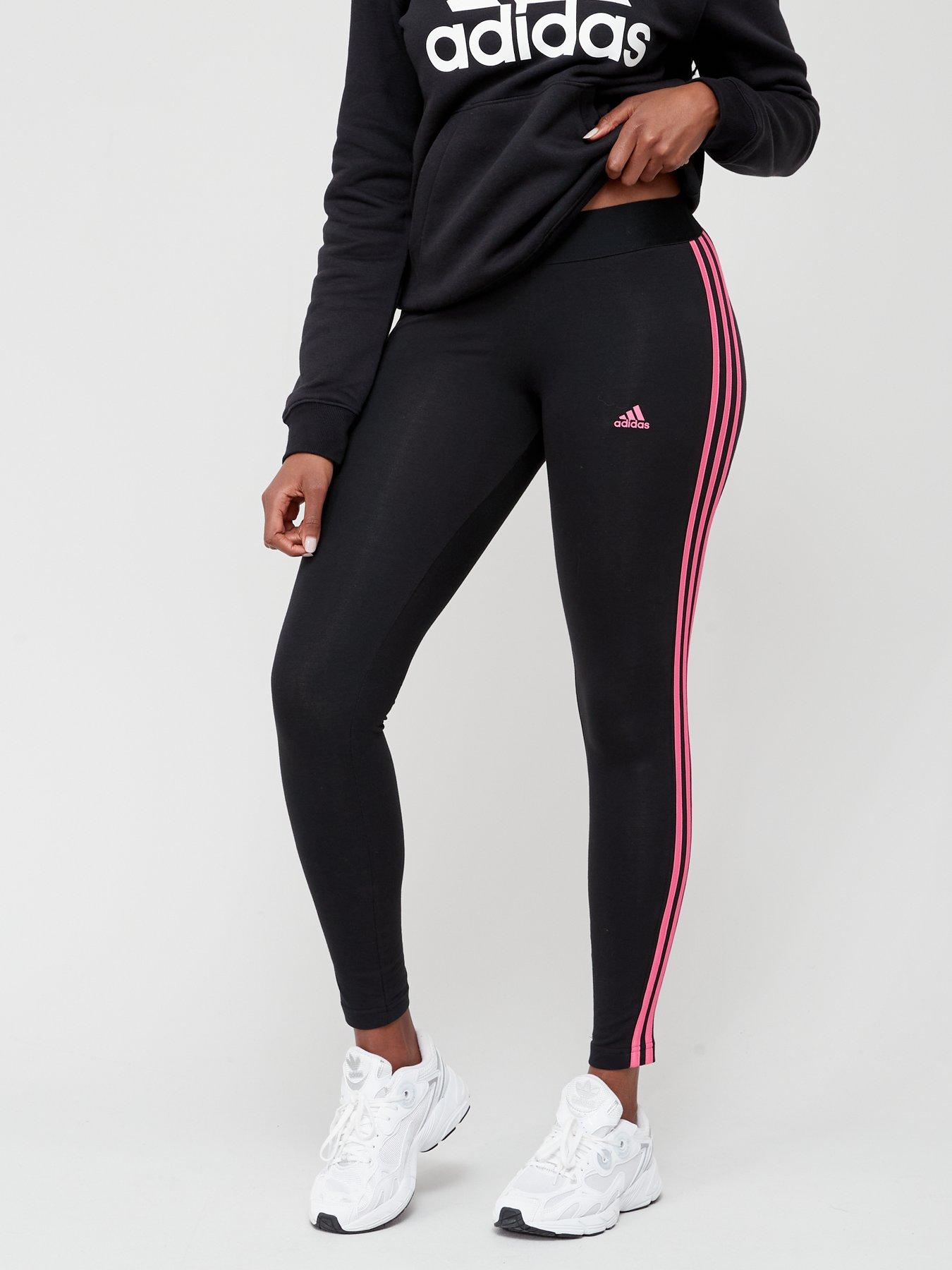 Adidas training three stripe hot sale leggings in dark pink