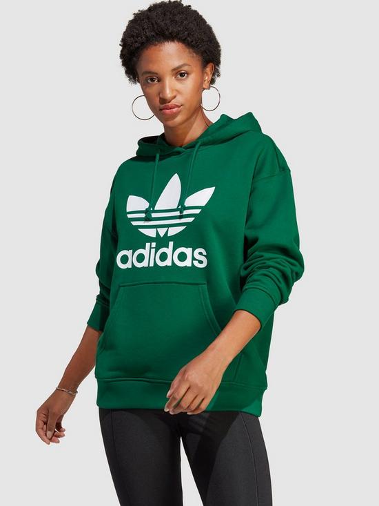 front image of adidas-originals-trefoil-adicolor-sweatshirt-hoodie-dark-green