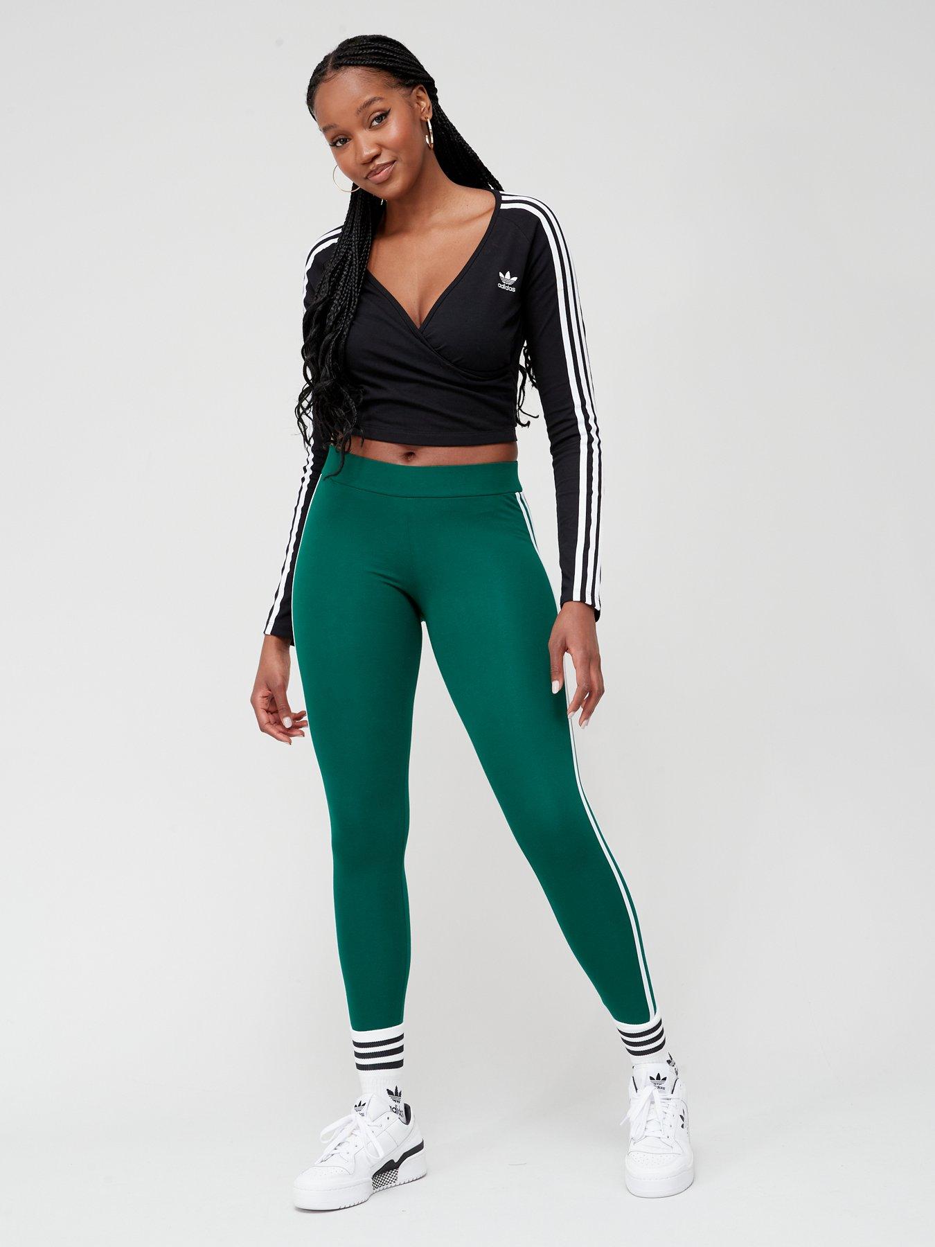 Adidas Originals Adicolor Three Stripe Trefoil Legging In Green