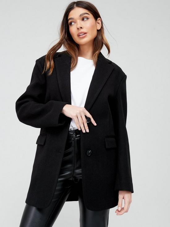 front image of v-by-very-longline-blazer-coat-with-shoulder-pad-black