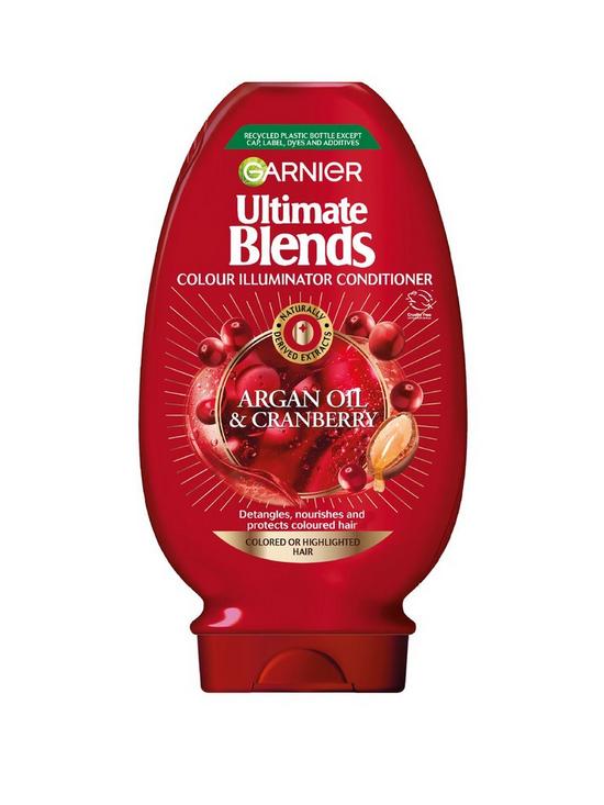 front image of garnier-ultimate-blends-argan-amp-cranberry-protecting-and-illuminating-vegan-conditioner-for-coloured-hair-400ml