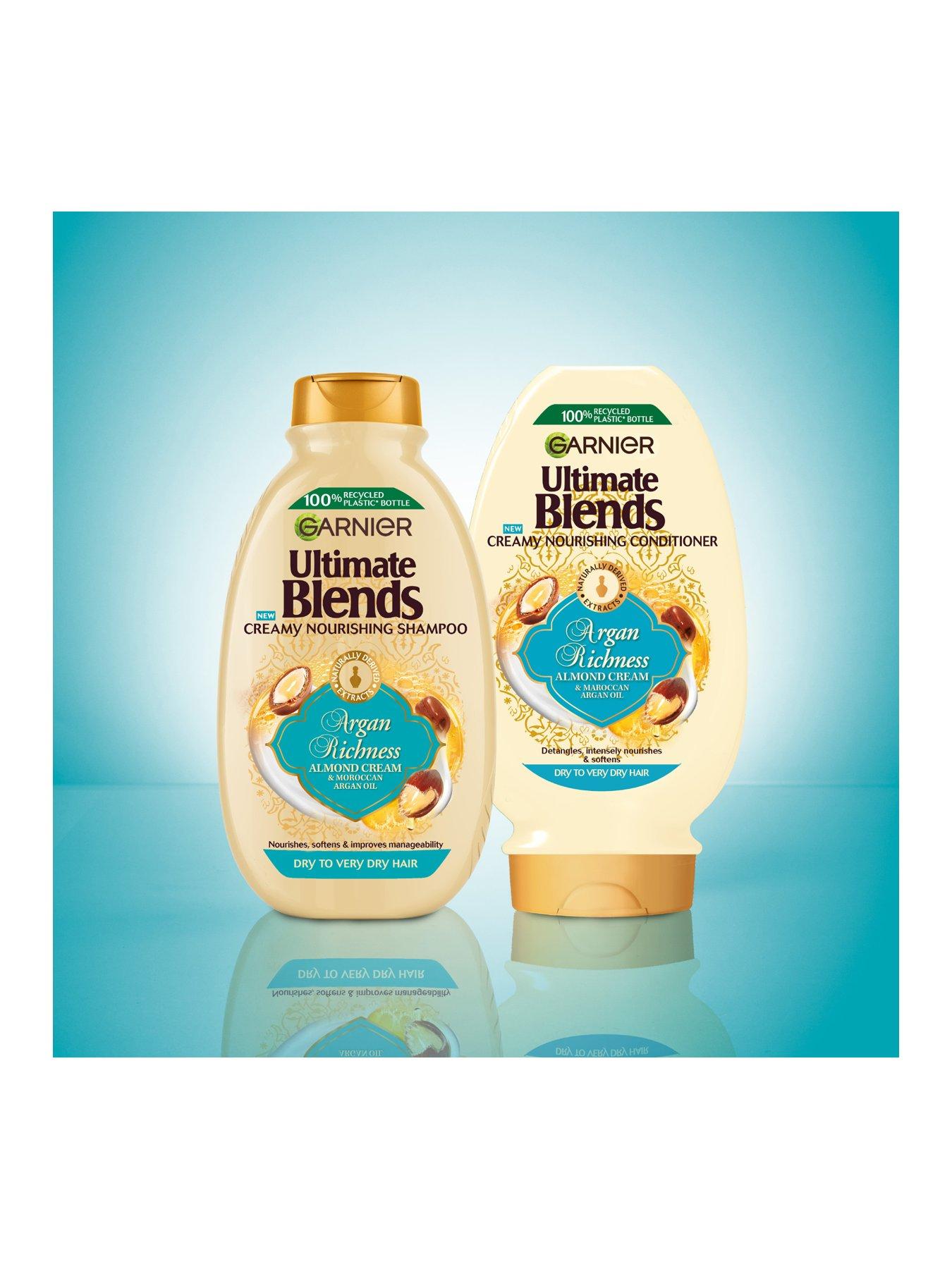  image of garnier-ultimate-blends-argan-richness-nourishing-vegan-shampoo-for-dry-hair-enriched-with-argan-oil-amp-almond-cream-400ml