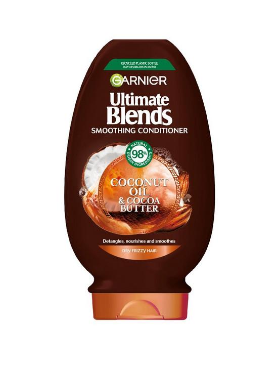 front image of garnier-ultimate-blends-coconut-oil-amp-cocoa-butter-smoothing-and-nourishing-vegan-conditioner-for-frizzy-and-curly-hair-400ml
