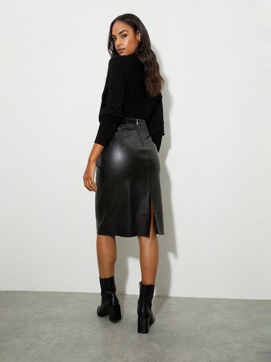 stillFront image of dorothy-perkins-pu-seam-detail-midi-skirt-black
