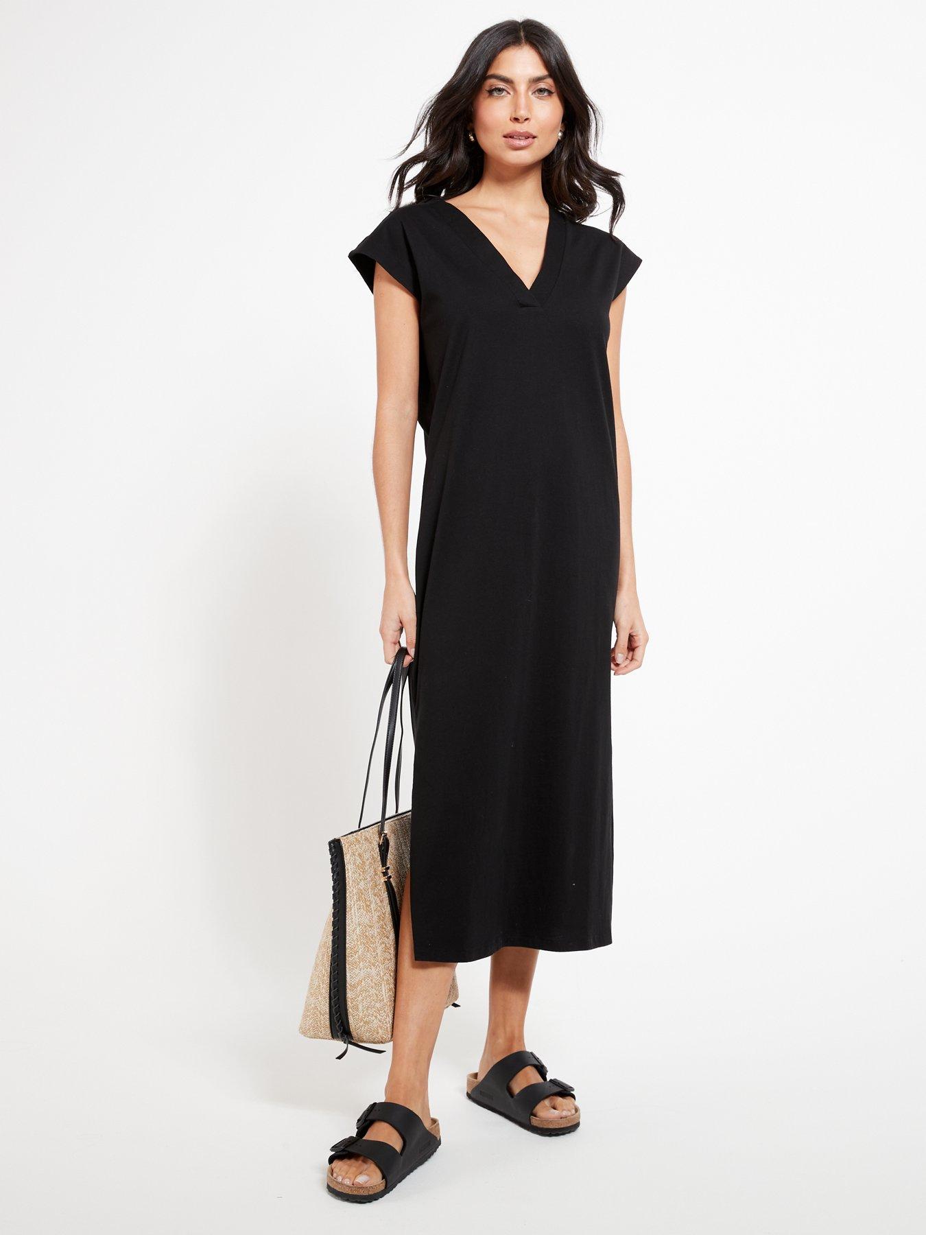 undefined V Neck Slouchy Midi Beach Dress - Black