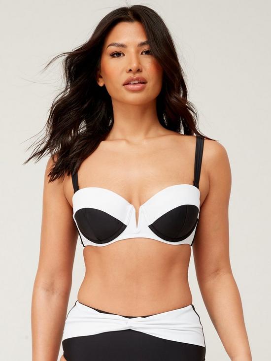 front image of v-by-very-underwired-notch-detail-contrast-bikini-top-blackwhite