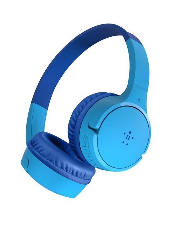 front image of belkin-soundform-mini-wireless-on-ear-headphones-for-kids-blue
