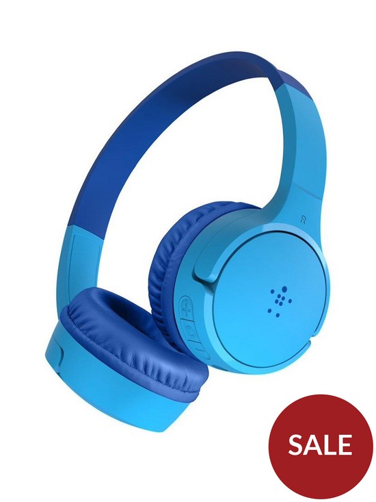 front image of belkin-soundform-mini-wireless-on-ear-headphones-for-kids-blue