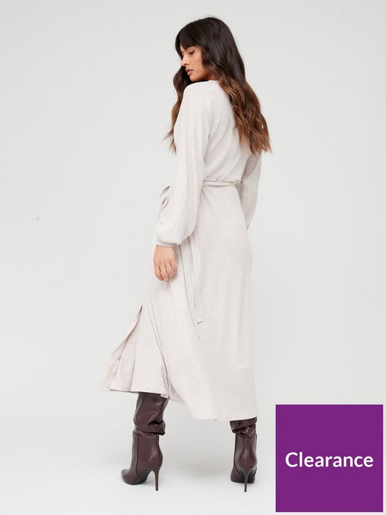 stillFront image of v-by-very-snit-blouson-sleeve-wrap-midaxi-dress-oatmeal