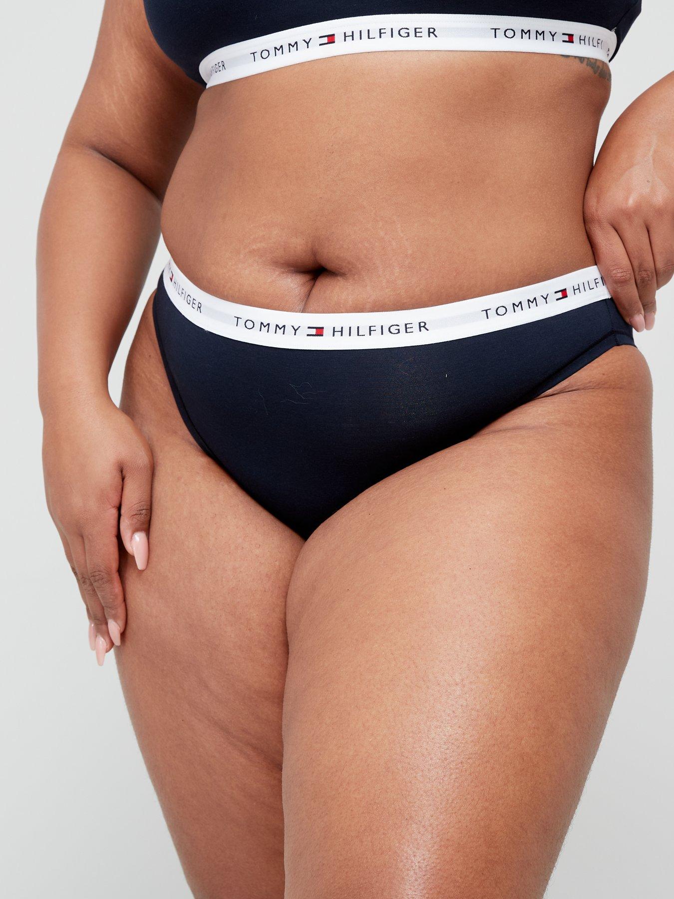 front image of tommy-hilfiger-plus-size-logo-waistband-brief-navy