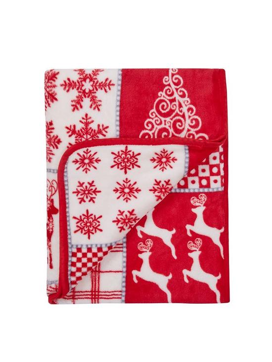 front image of cascade-home-winter-christmas-patchwork-throw-in-red
