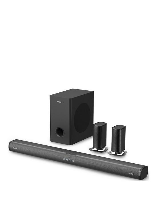 front image of majority-everest-300w-51-dolby-audio-soundbar-with-wireless-sub-and-satellite-speakers