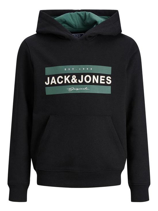 front image of jack-jones-junior-boys-friday-sweat-hoody-black