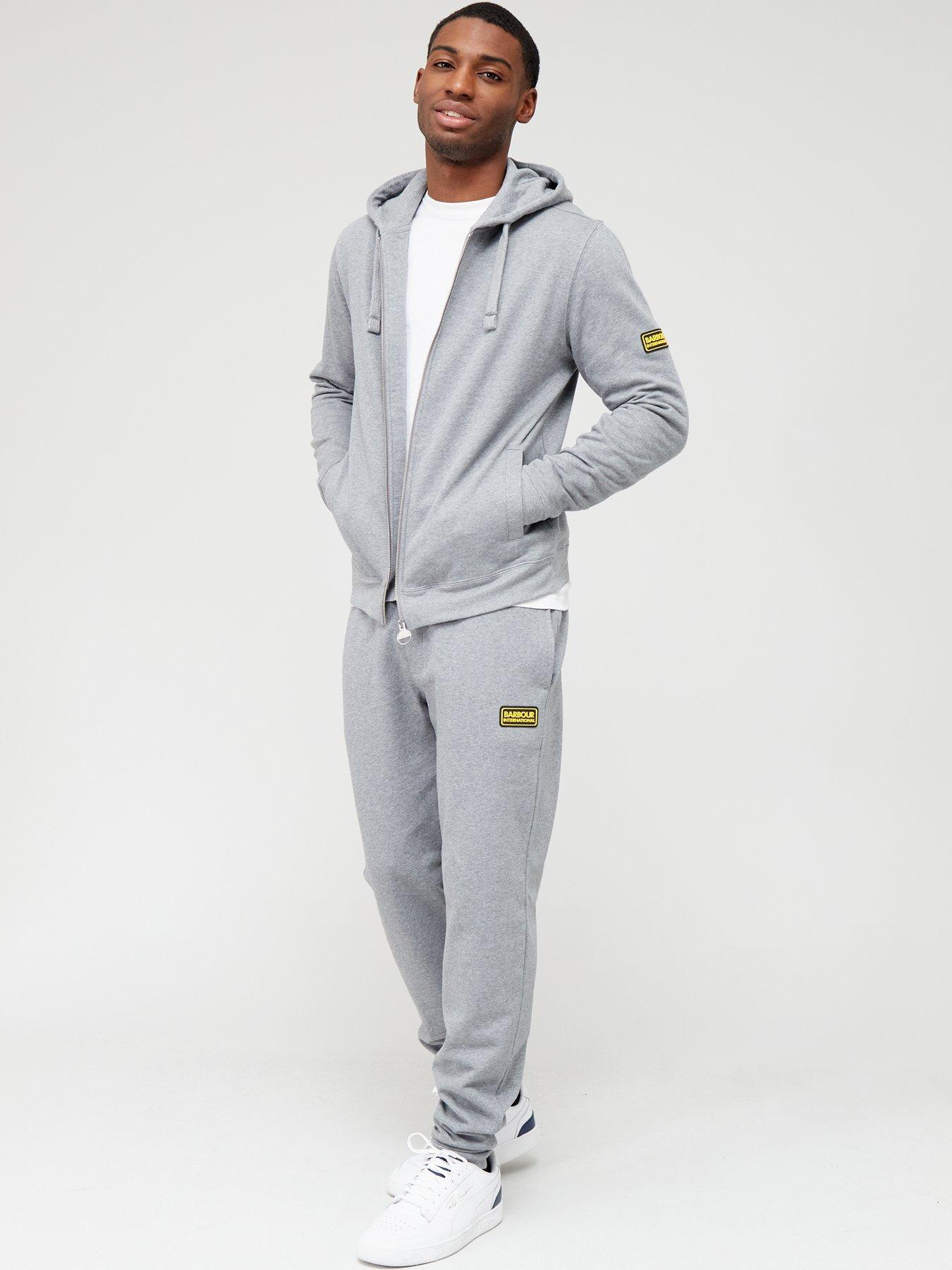 Grey velour hot sale tracksuit mens