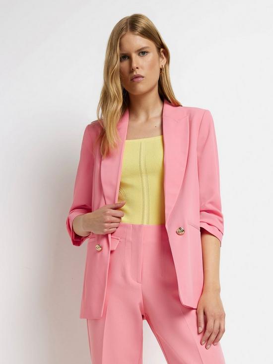 front image of river-island-pleated-sleeve-blazer-pink