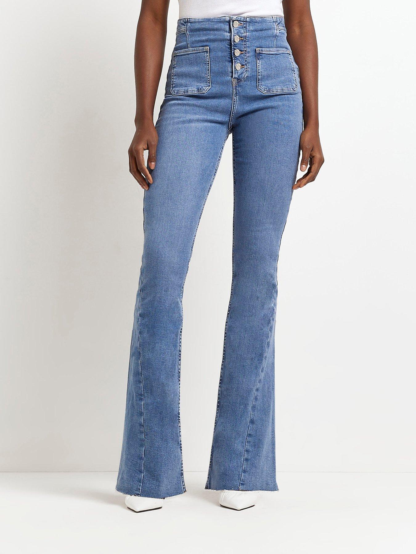 River Island Flare High Rise Pocket Burkin Jean- Mid Denim ...