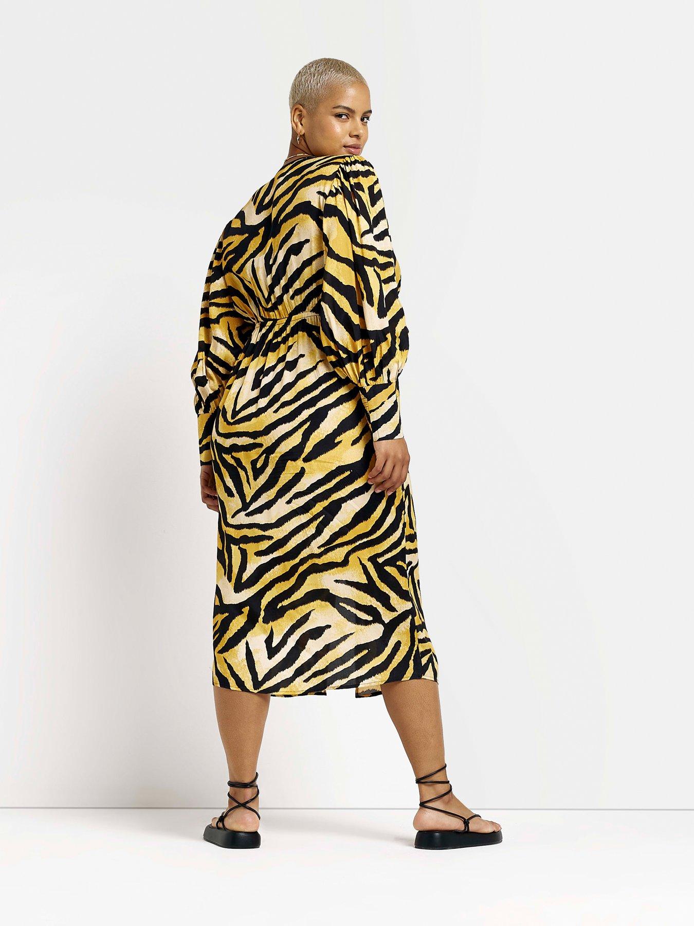 stillFront image of ri-plus-plus-button-through-printed-midi-dress-brown