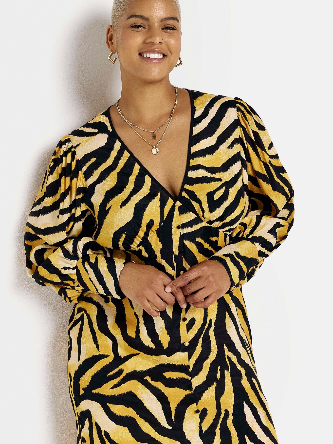  image of ri-plus-plus-button-through-printed-midi-dress-brown
