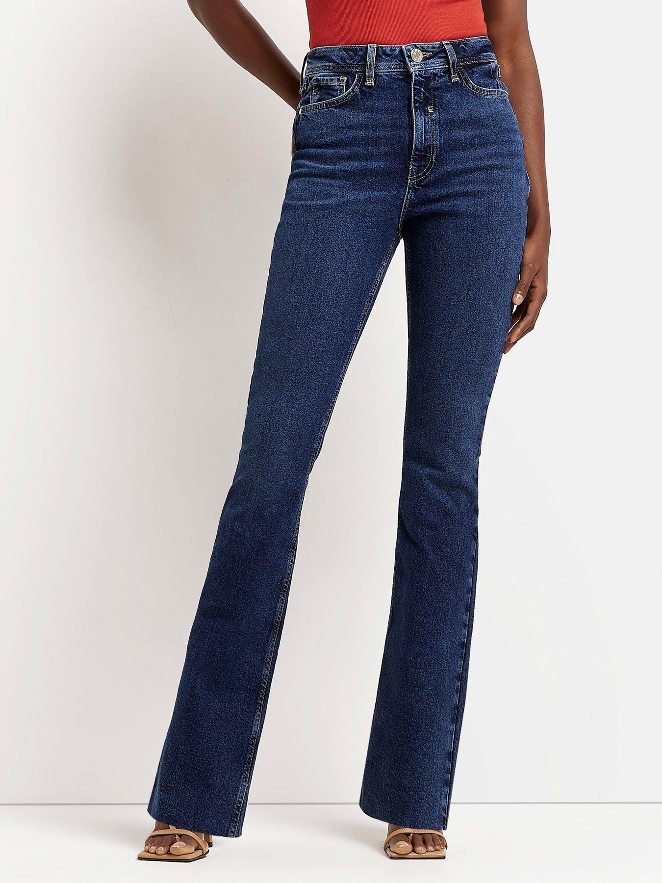 River Island mid rise flared jeans in dark blue