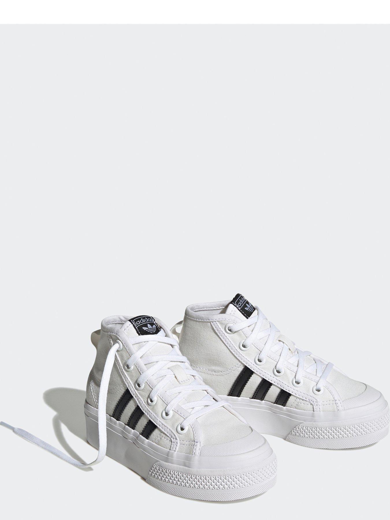 adidas Originals Unisex Kids Nizza Platform Trainers White Black littlewoods