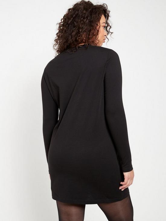 stillFront image of everyday-the-essential-long-sleeve-t-shirt-mini-dress-black