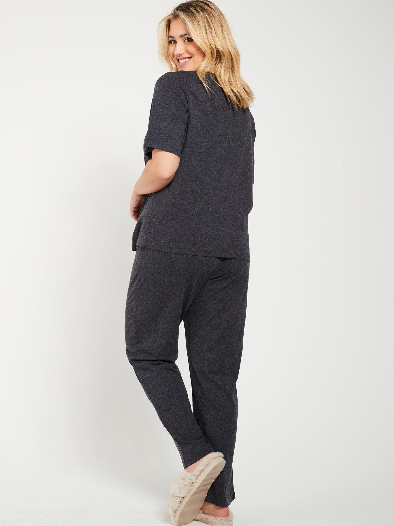  image of everyday-short-sleeve-and-slim-leg-pyjama-set-charcoal