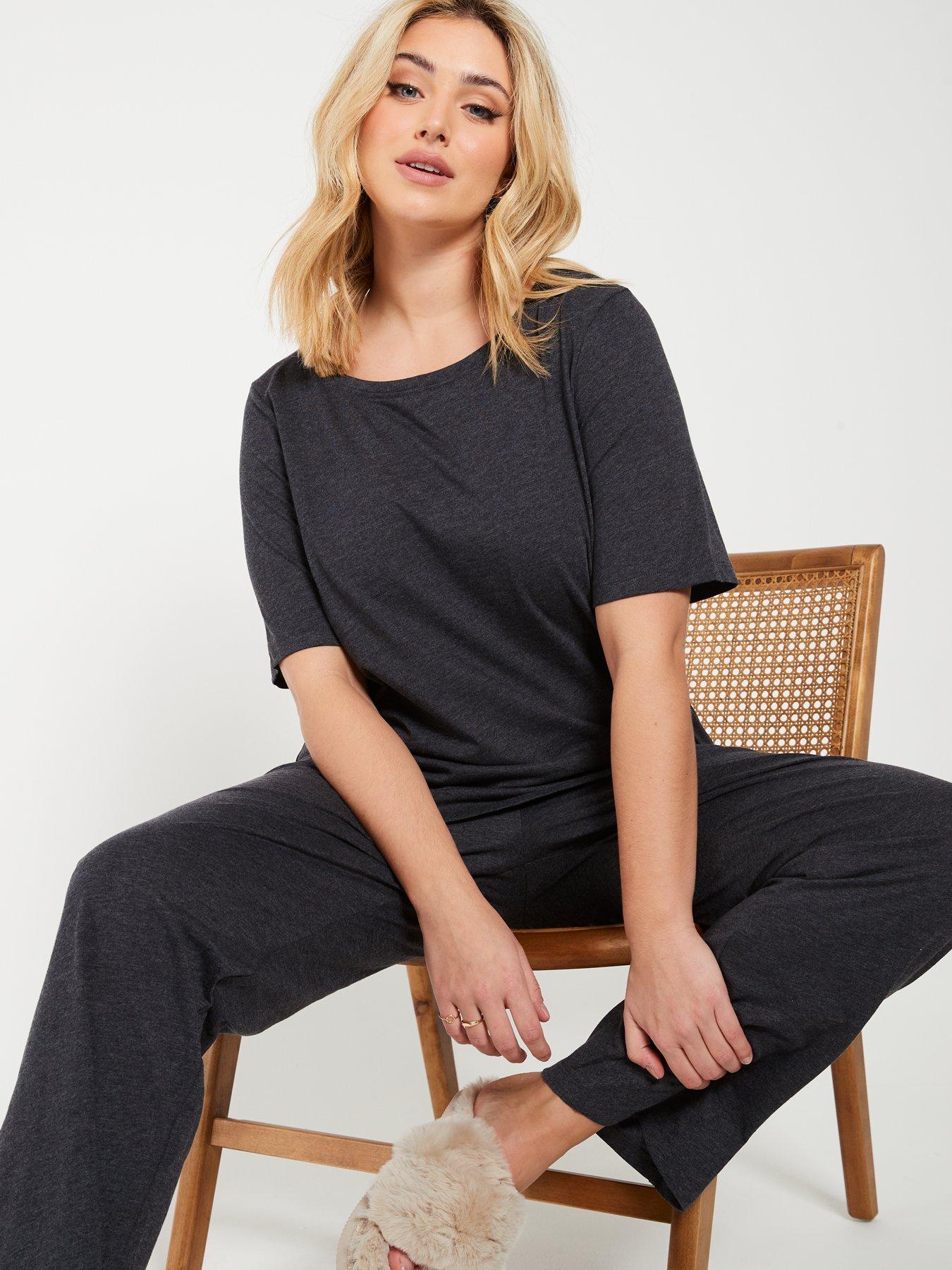  image of everyday-short-sleeve-and-slim-leg-pyjama-set-charcoal