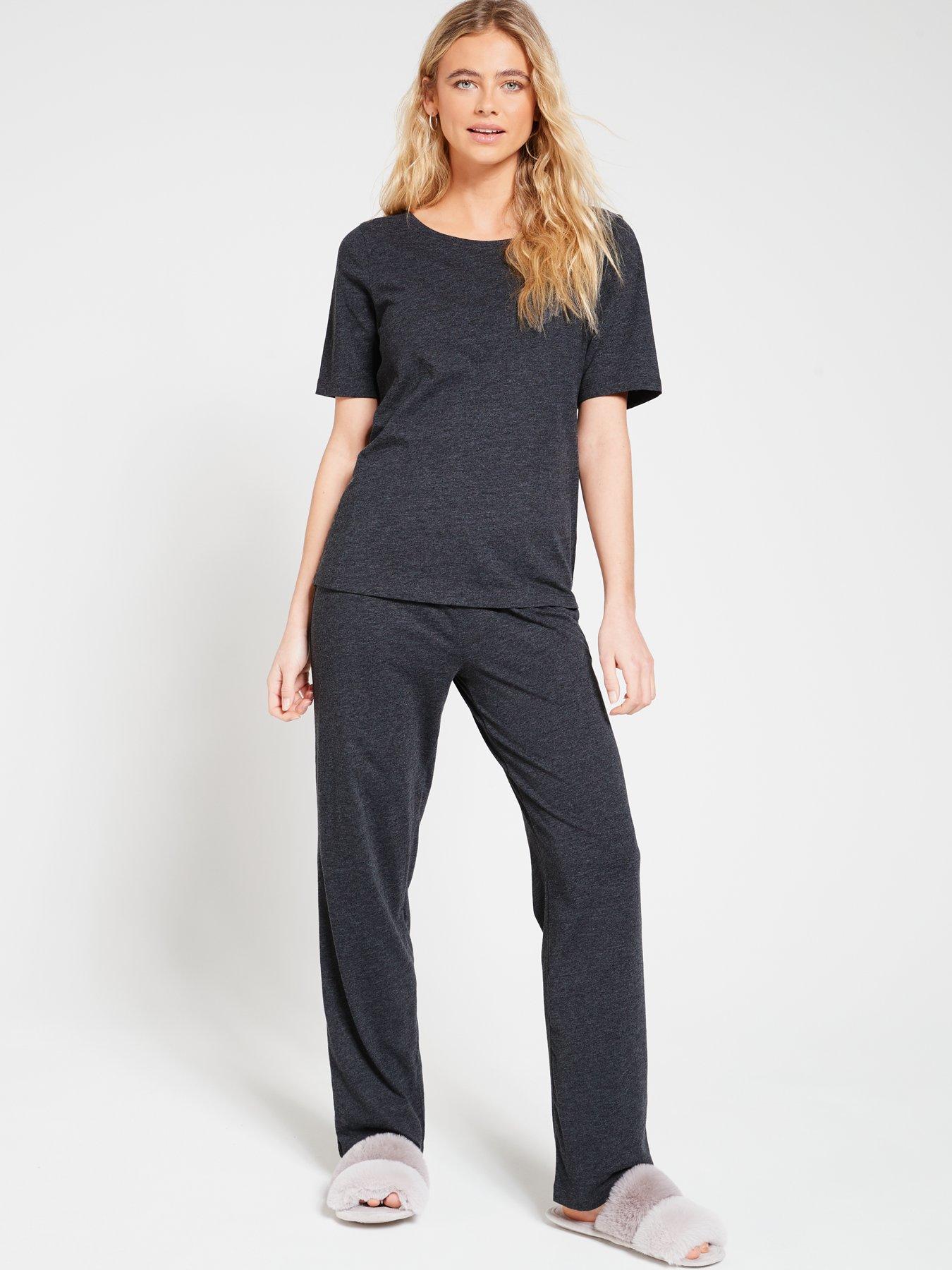  image of everyday-short-sleeve-and-slim-leg-pyjama-set-charcoal