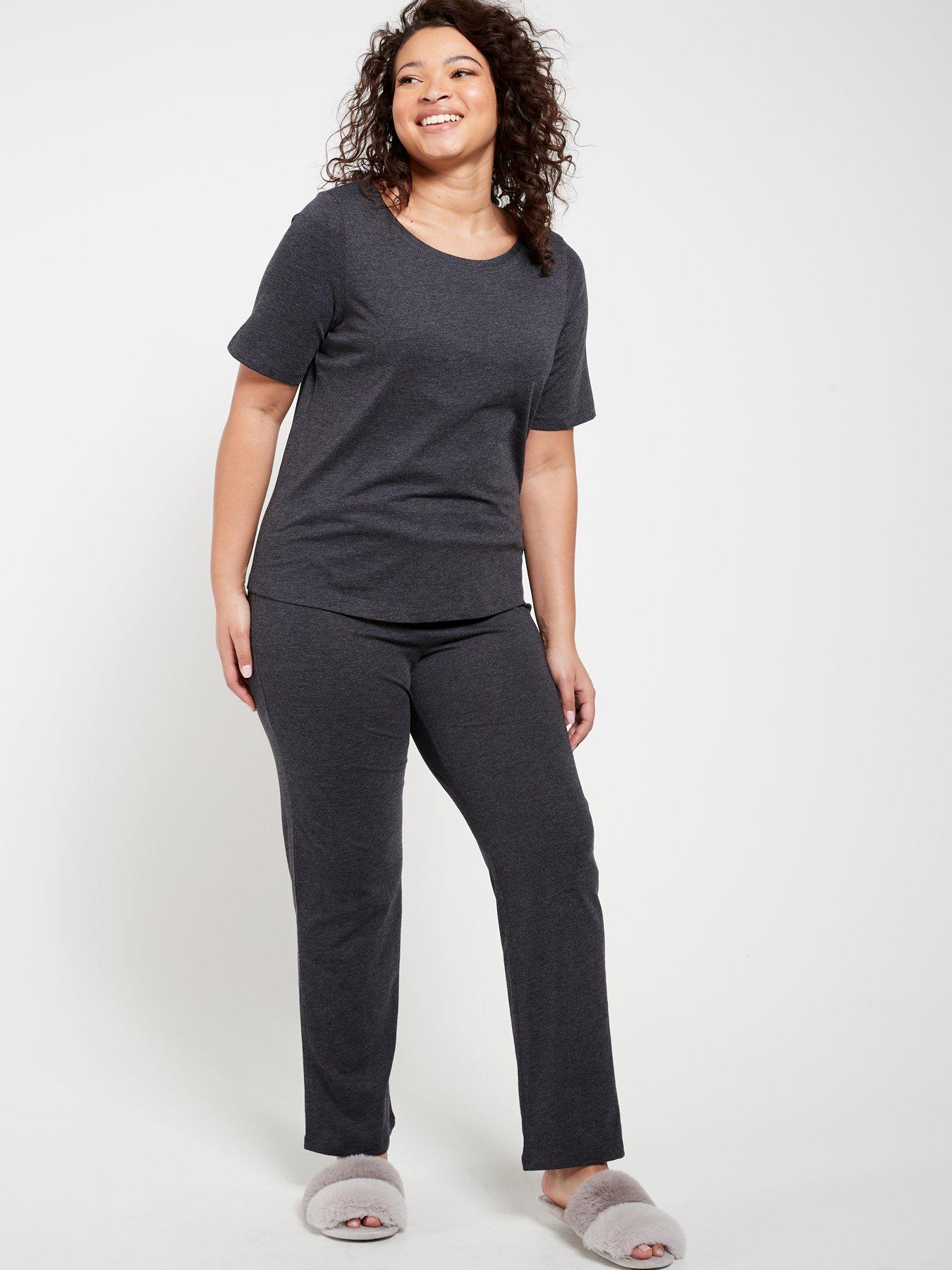  image of everyday-short-sleeve-and-slim-leg-pyjama-set-charcoal