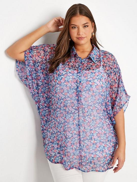 front image of yours-oversized-batwing-top-blue