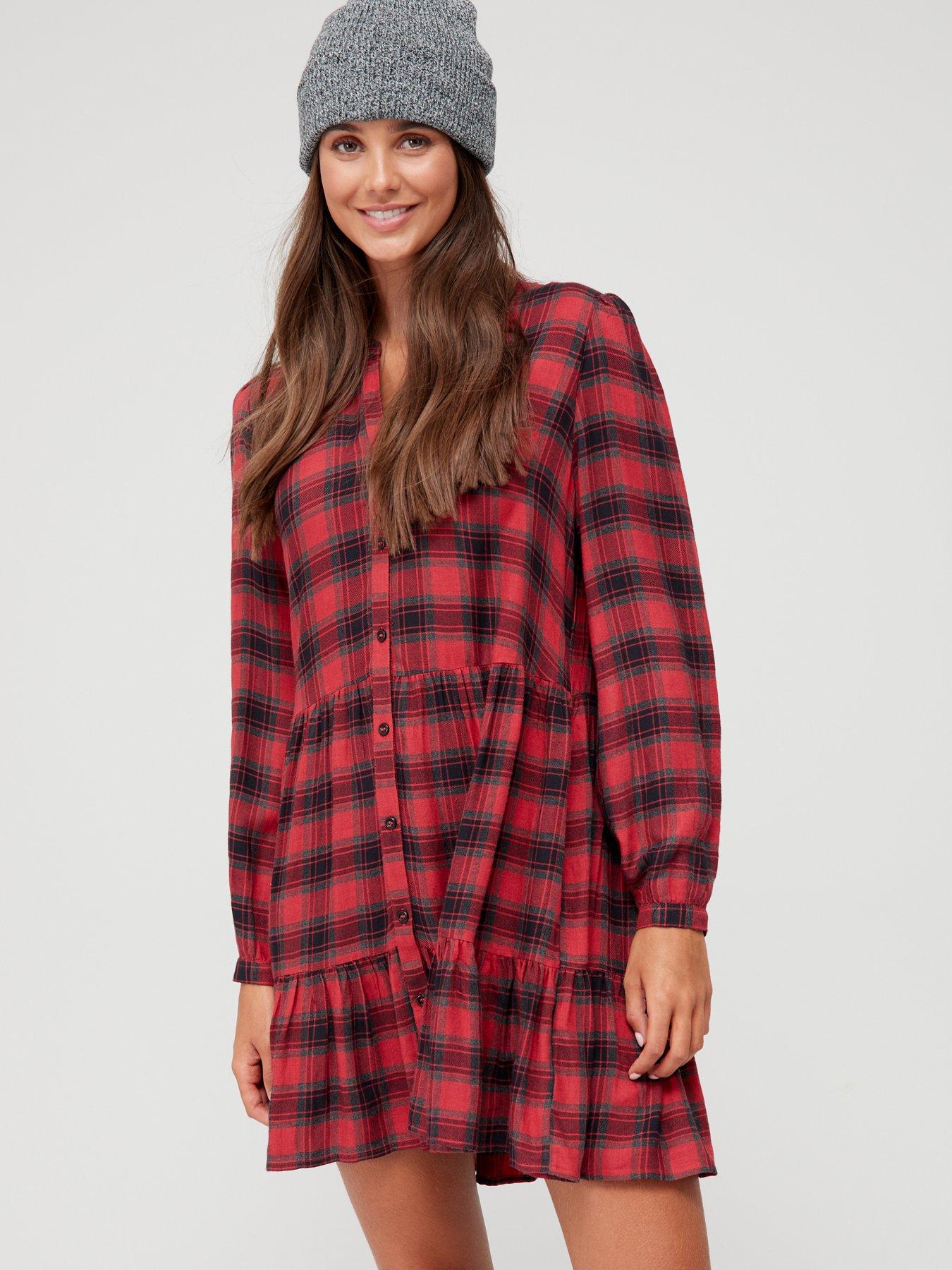  image of superdry-vintage-button-through-mini-dress-red
