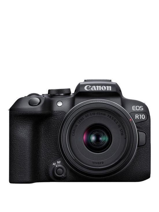 front image of canon-eos-r10-aps-c-mirrorless-camera-rf-s-18-45mm-lens