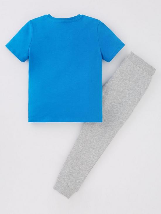 back image of everyday-boys-dino-short-sleeve-t-shirt-and-jogger-set-blue