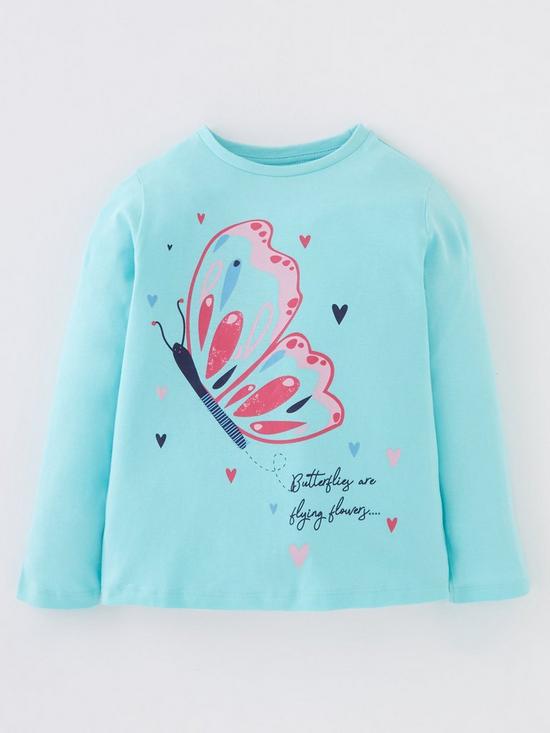 front image of everyday-girls-butterfly-long-sleeve-t-shirt-blue
