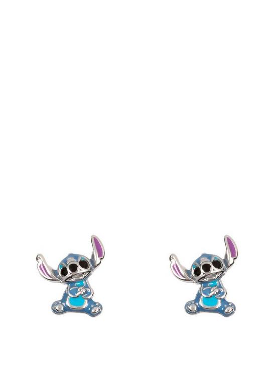 front image of disney-lilo-amp-stitch-sterling-silver-blue-enamel-stitch-stud-earrings-e906250rrhlph