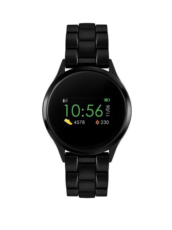 front image of reflex-active-series-4-smart-watch-with-colour-touch-screen-and-black-stainless-steel-bracelet