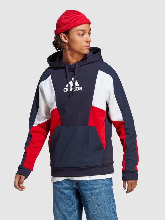 front image of adidas-sportswear-essentials-colorblock-hoodie-navy