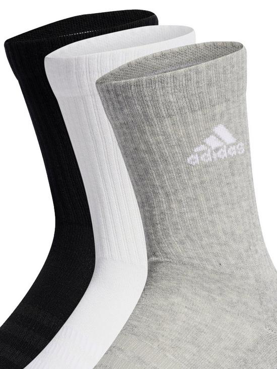 adidas Unisex 3 Pack Cushioned Crew Socks - White/Grey | littlewoods.com