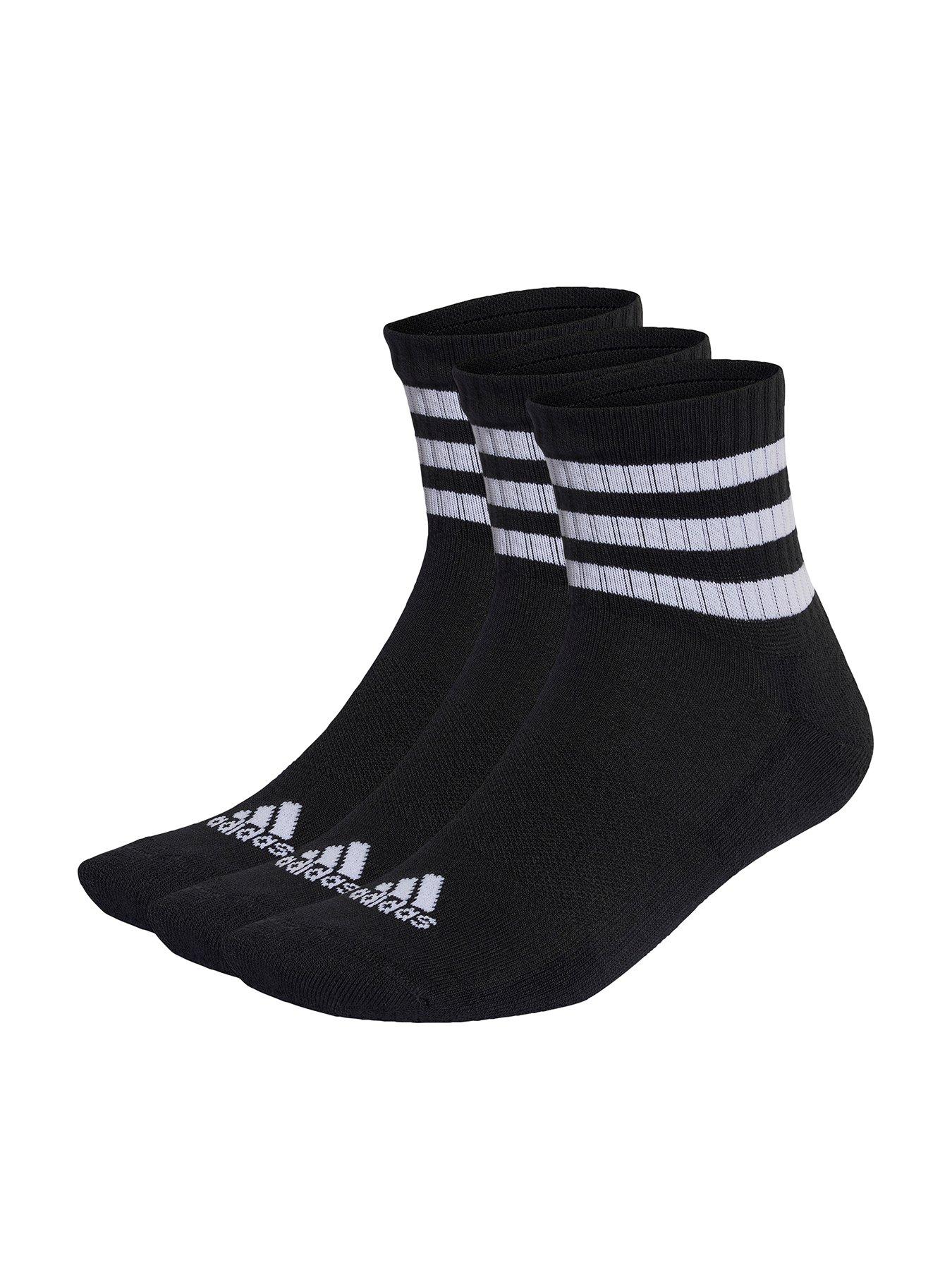 undefined Unisex 3 Pack Cushioned 3 Stripe Mid Socks - Black