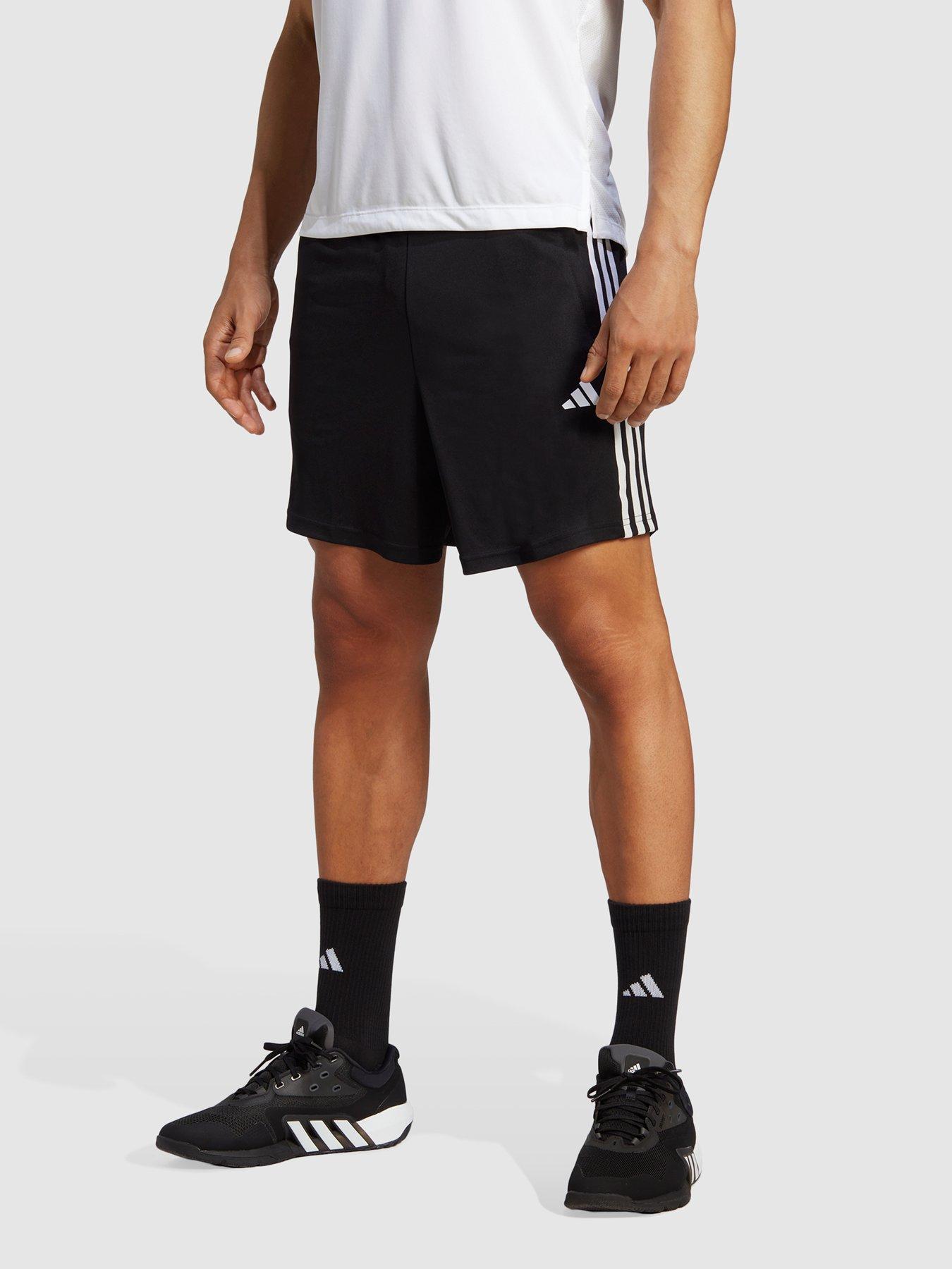 undefined Performance Train Essentials Piqué 3-Stripes Training Shorts - Black/White