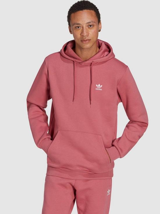 front image of adidas-originals-trefoil-essentials-hoodie-pink