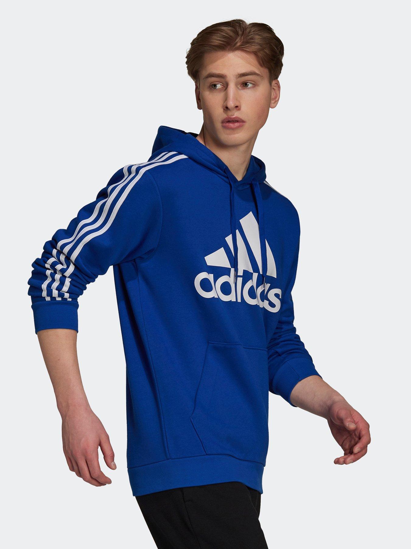  image of adidas-sportswear-essentials-fleece-3-stripes-logo-hoodie-royal-blue